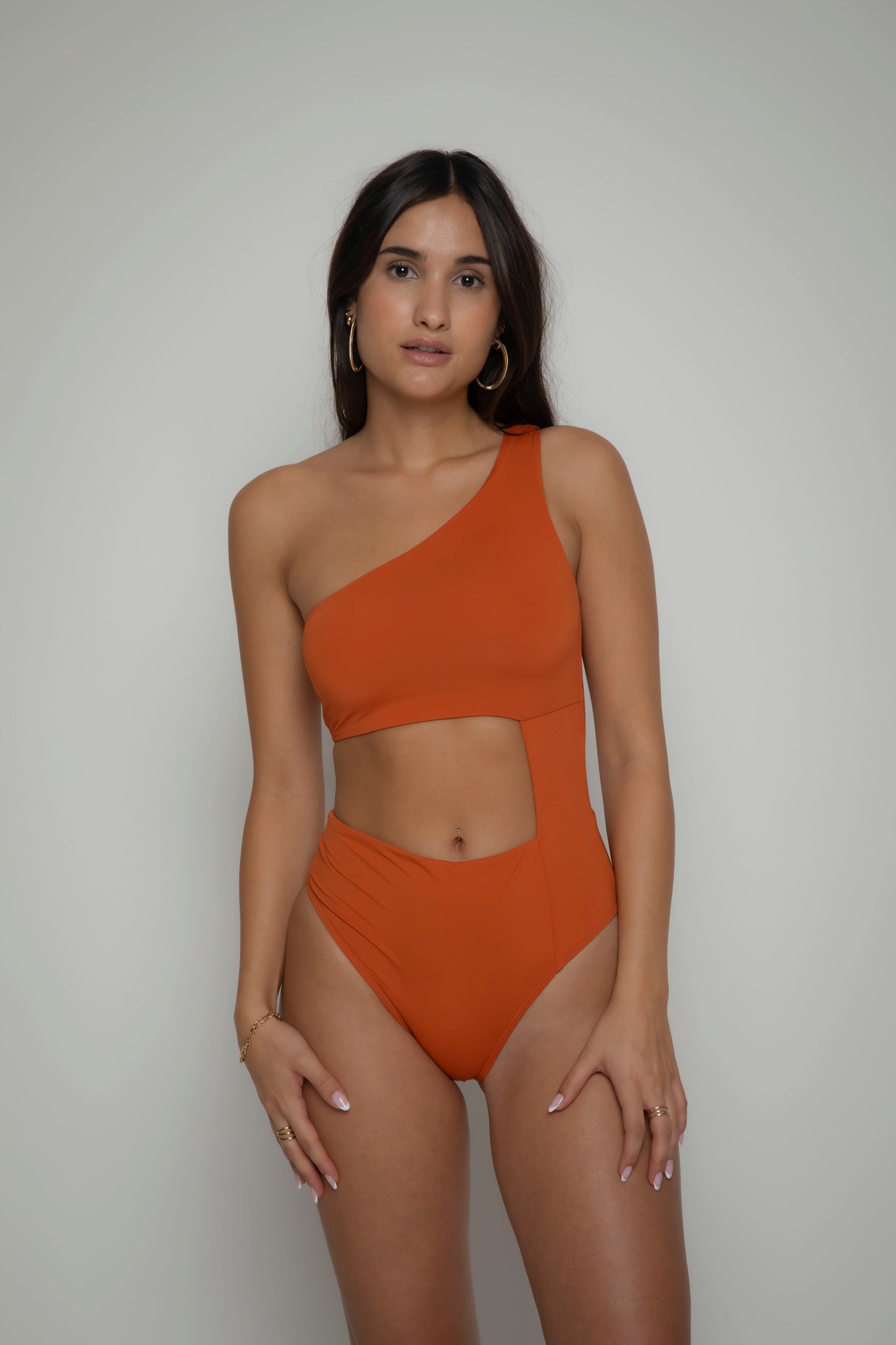 Terracotta one shoulder swimsuit, onepiece