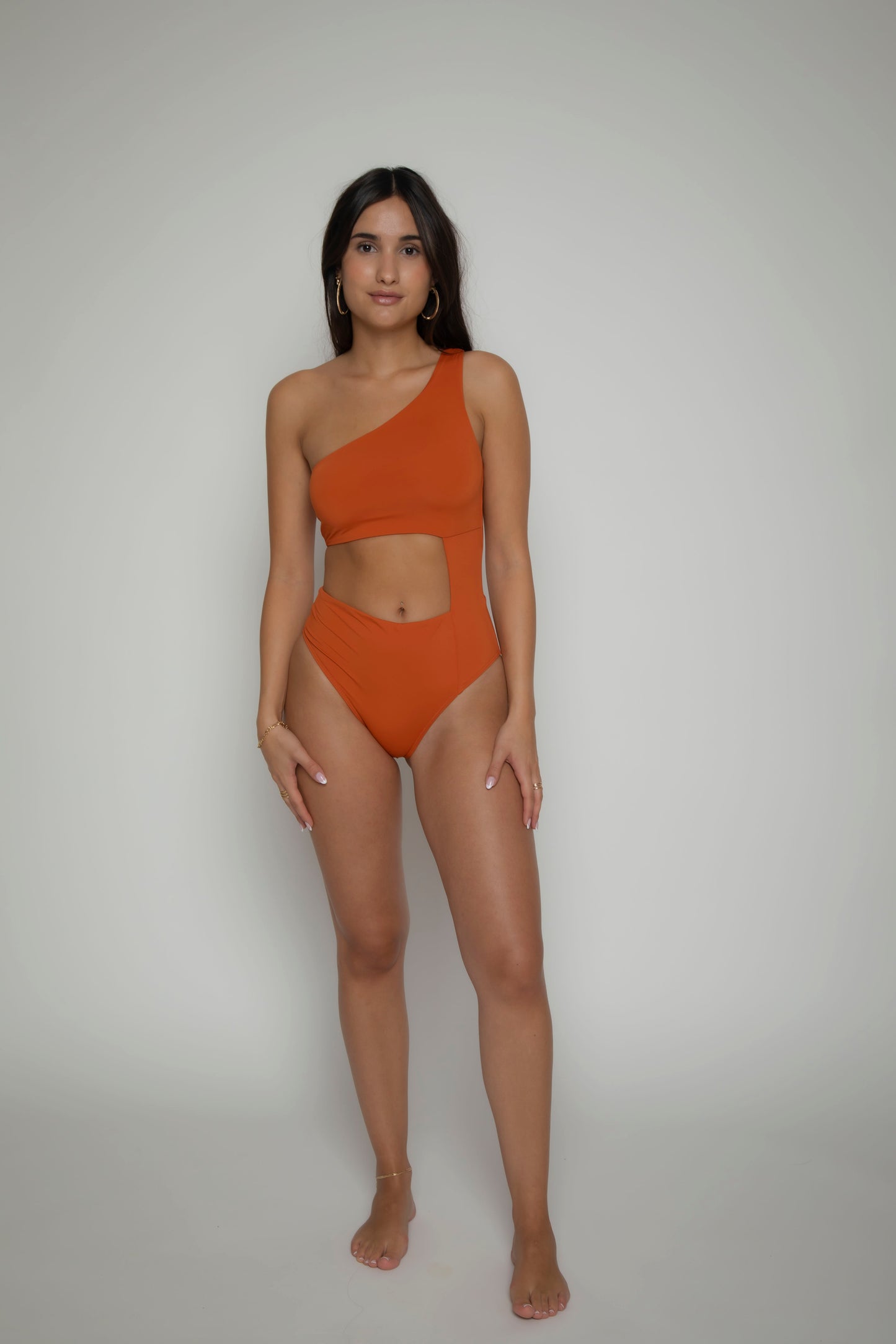 Terracotta one shoulder swimsuit, onepiece