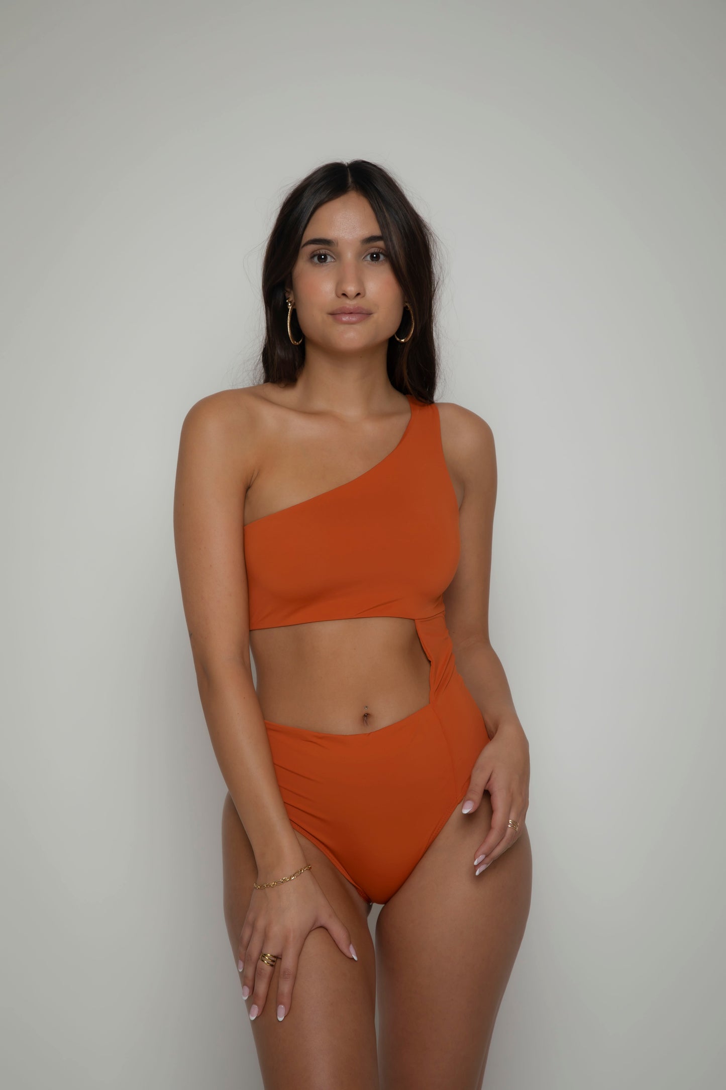 Terracotta one shoulder swimsuit, onepiece