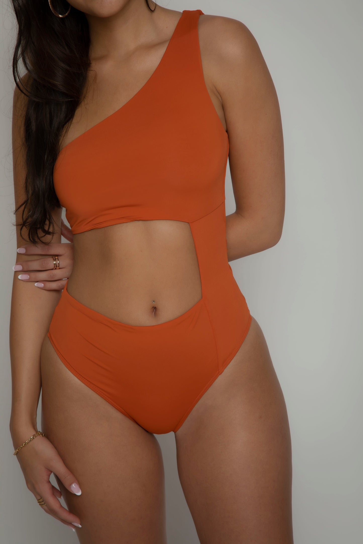 Terracotta one shoulder swimsuit, onepiece