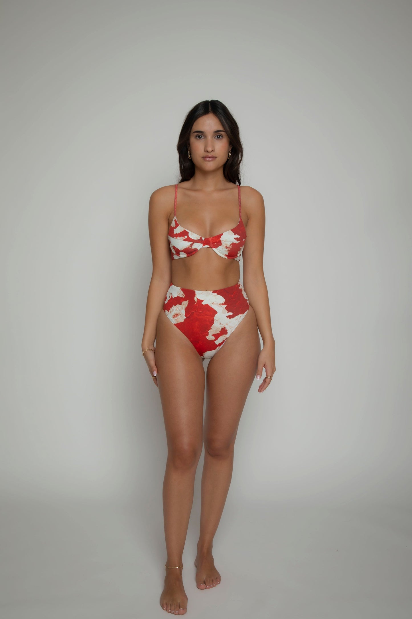 Red printed bikini hot pants