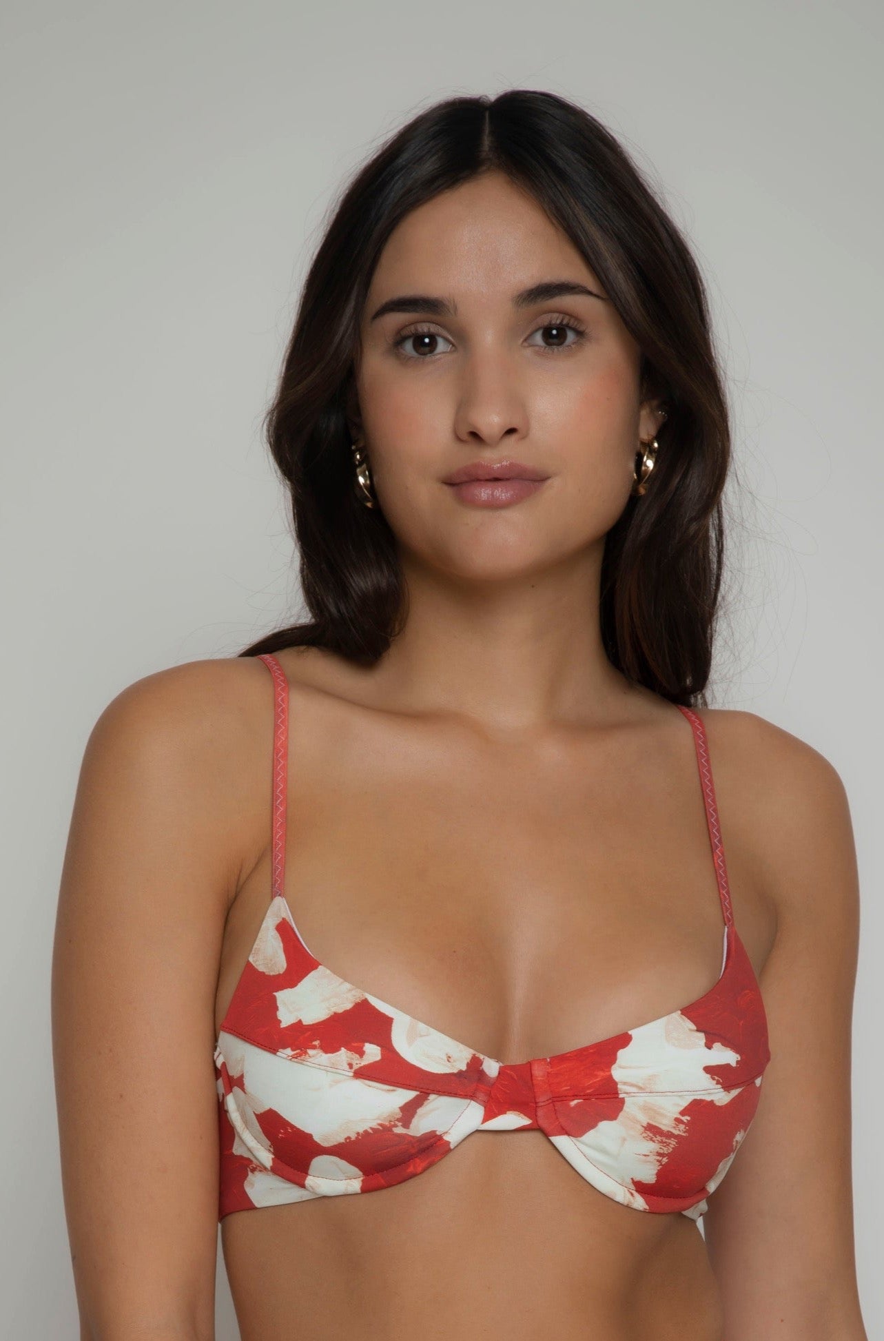 Red printed bikini top