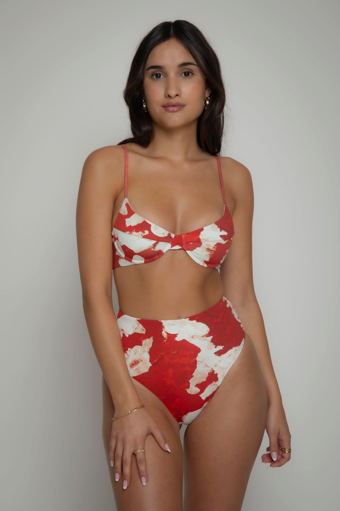 Red printed bikini hot pants