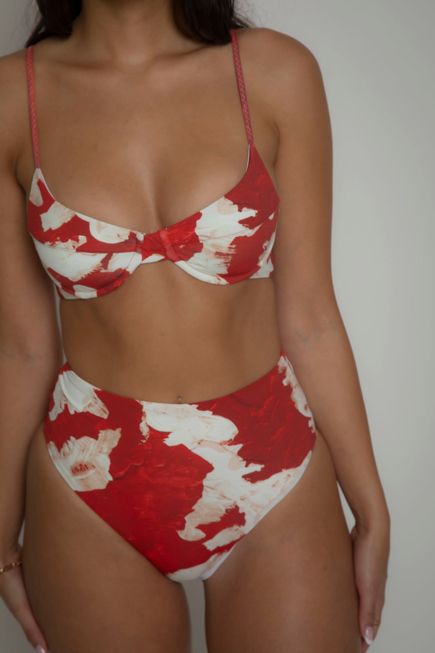 Red printed bikini top