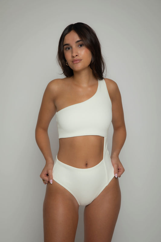 Off-white one shoulder textured swimsuit, onepiece