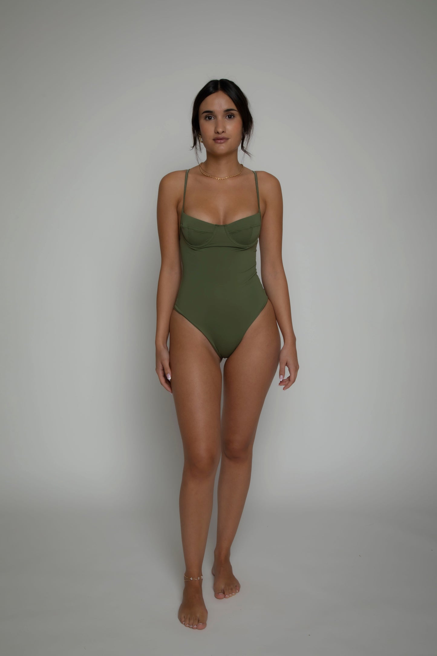 Olive green swimsuit, onepiece