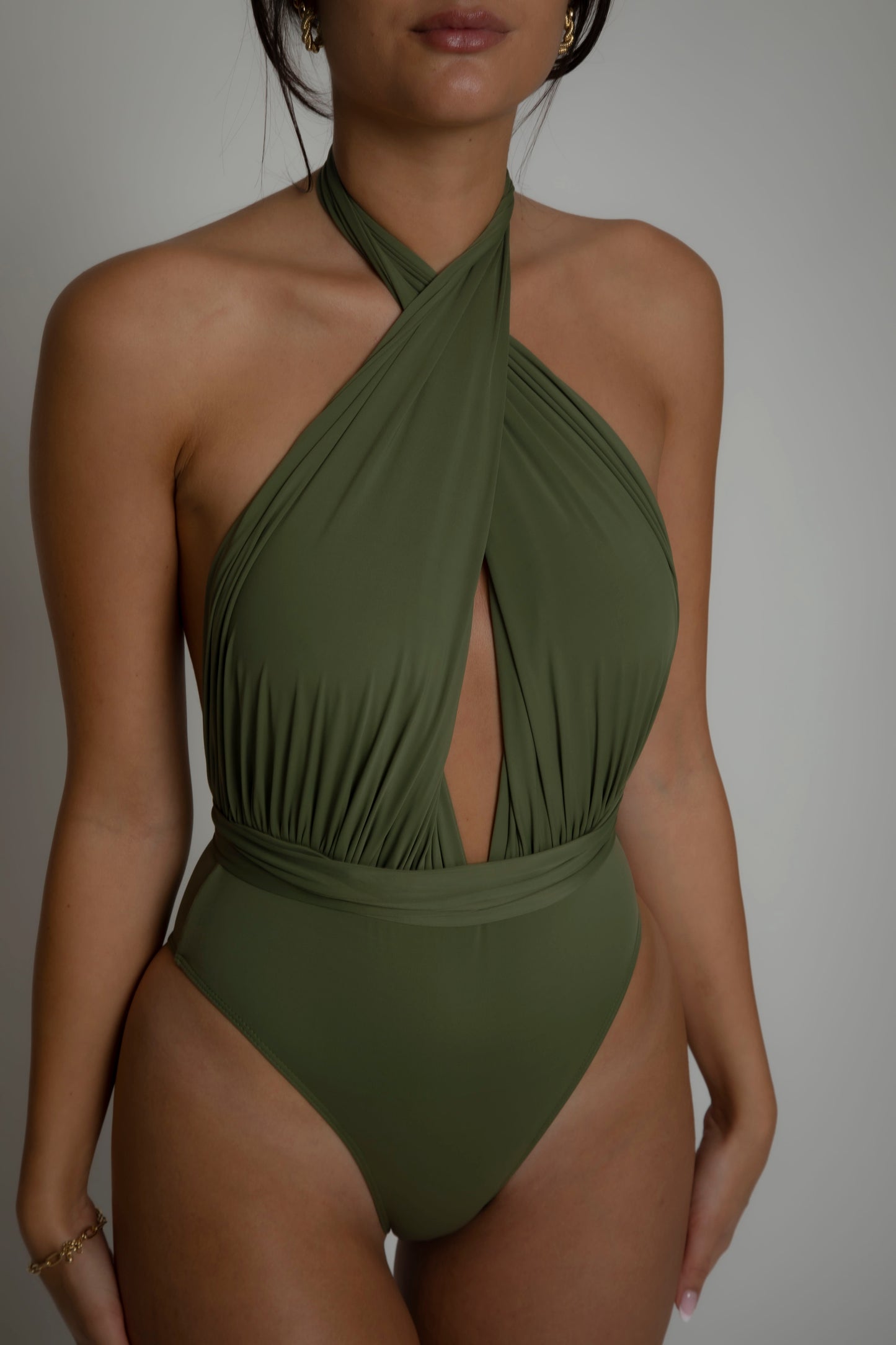 Olive green swimsuit, onepiece