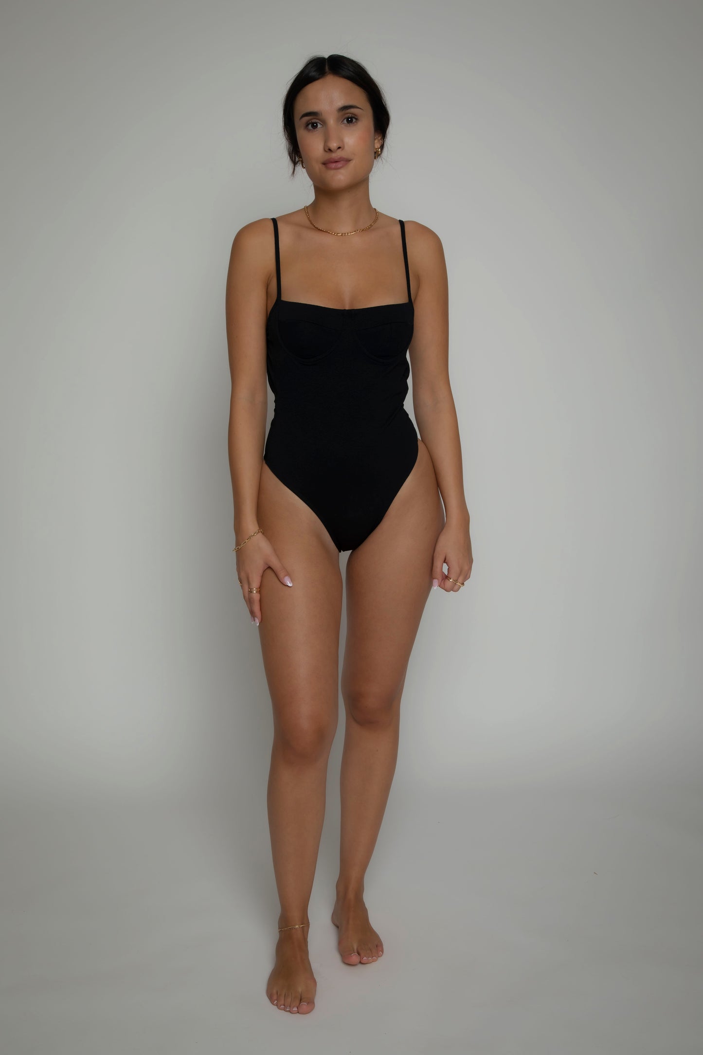 Black textured swimsuit, onepiece