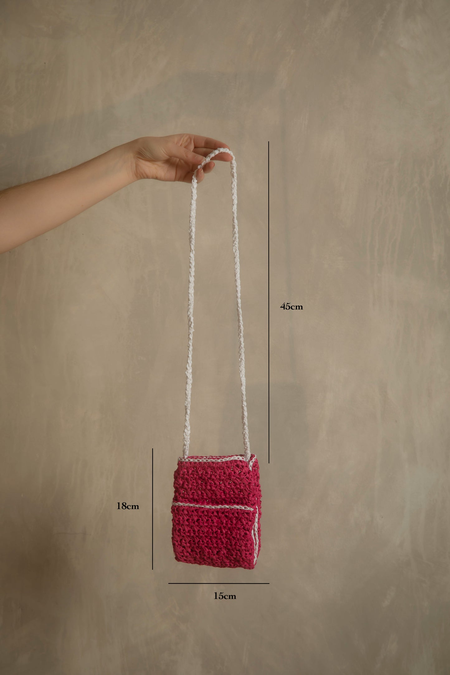 Pink and white crochet bag