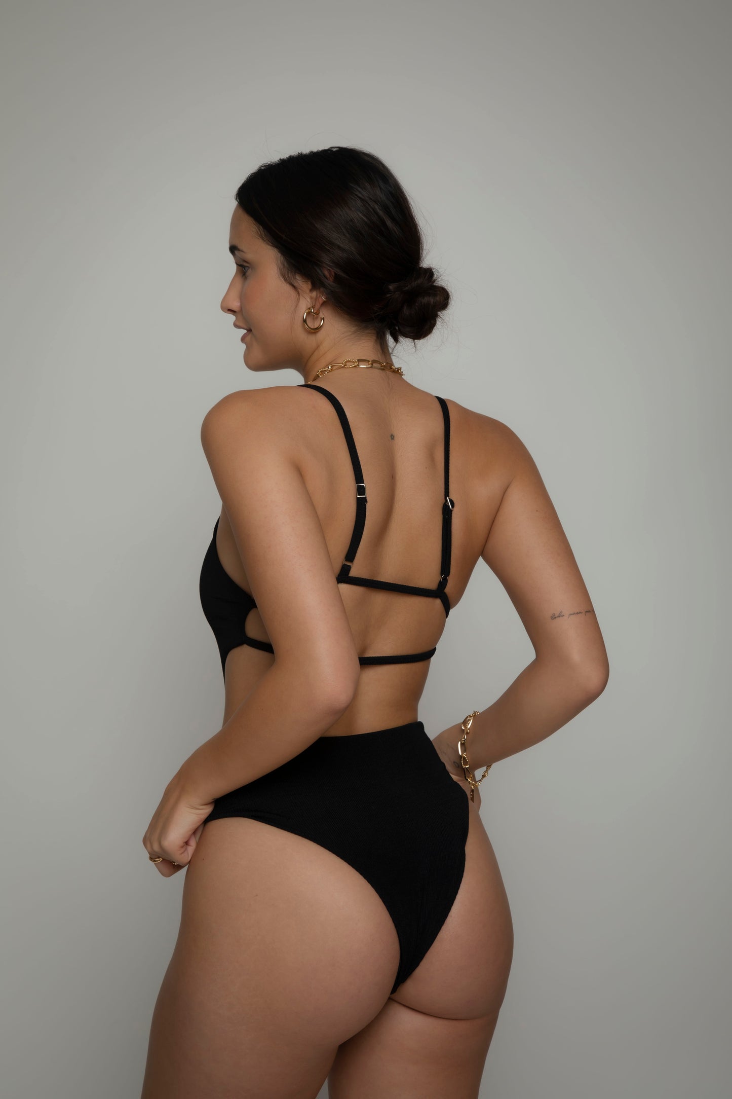 Black textured swimsuit, onepiece