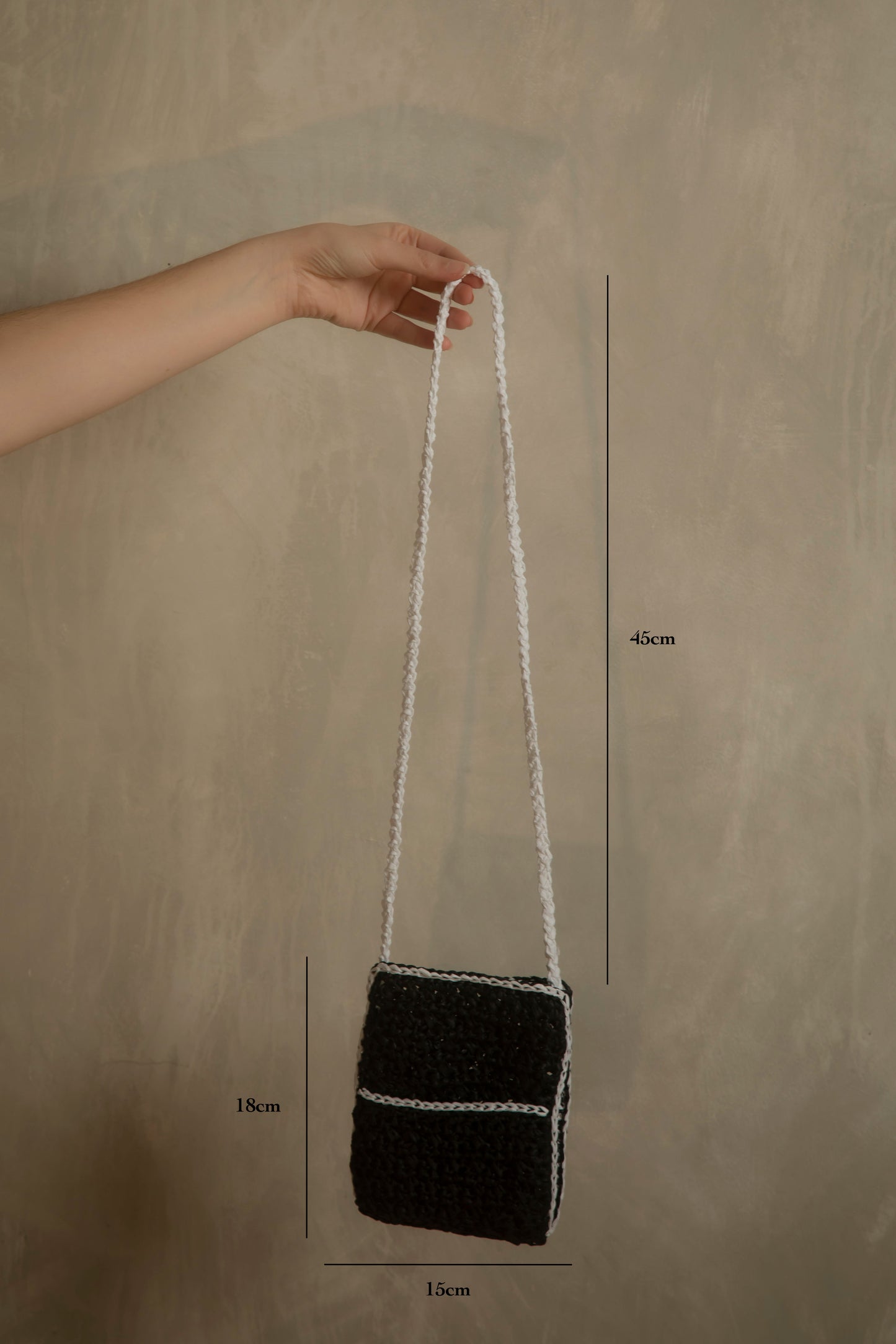 Black and white crochet bag