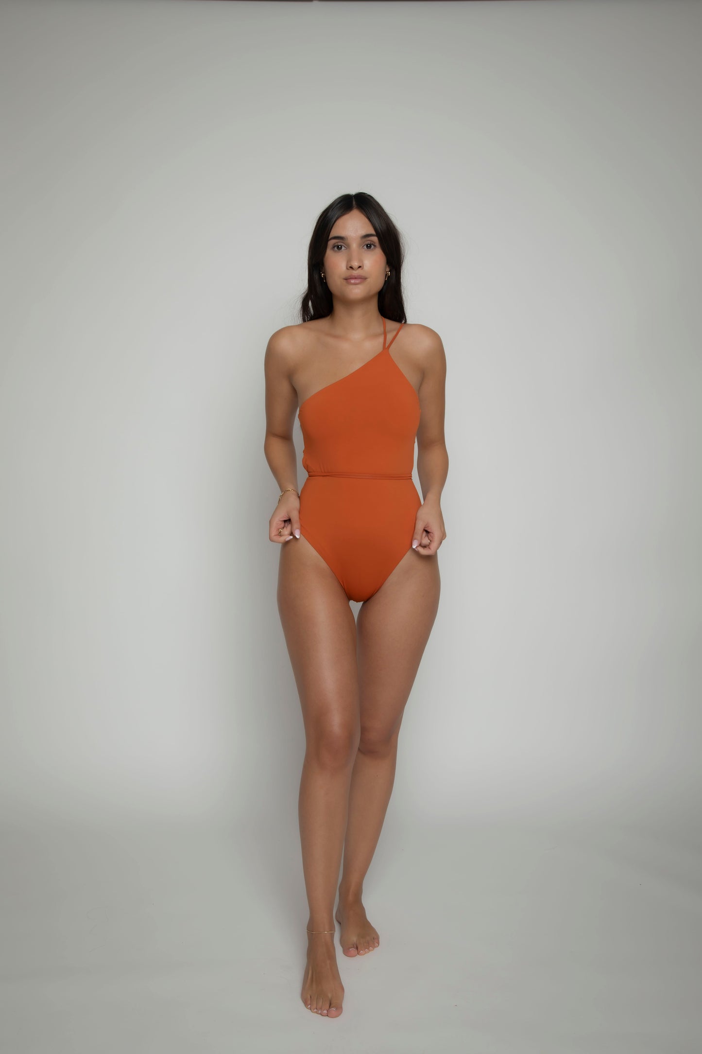 Terracotta one shoulder swimsuit, onepiece