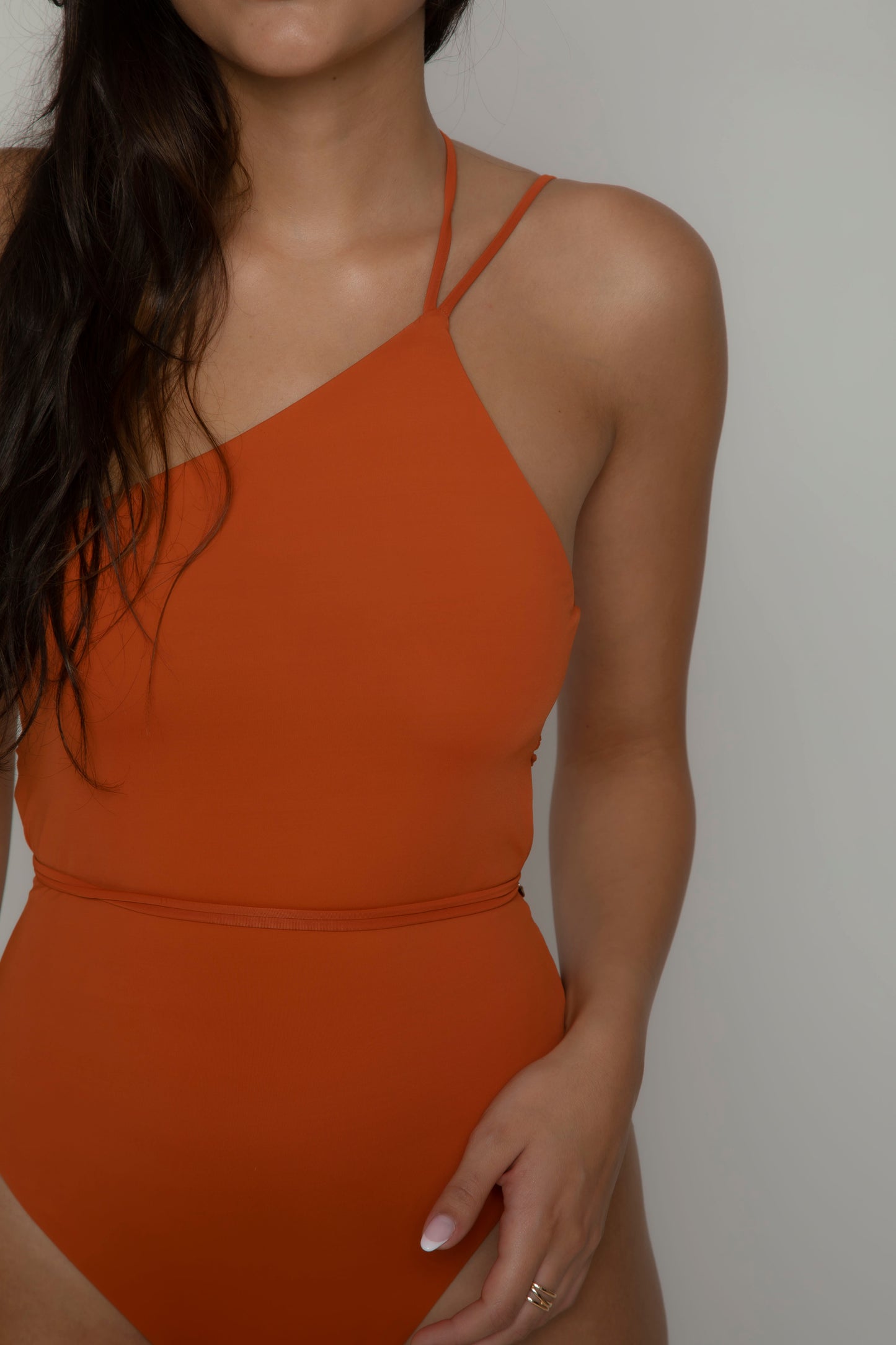 Terracotta one shoulder swimsuit, onepiece