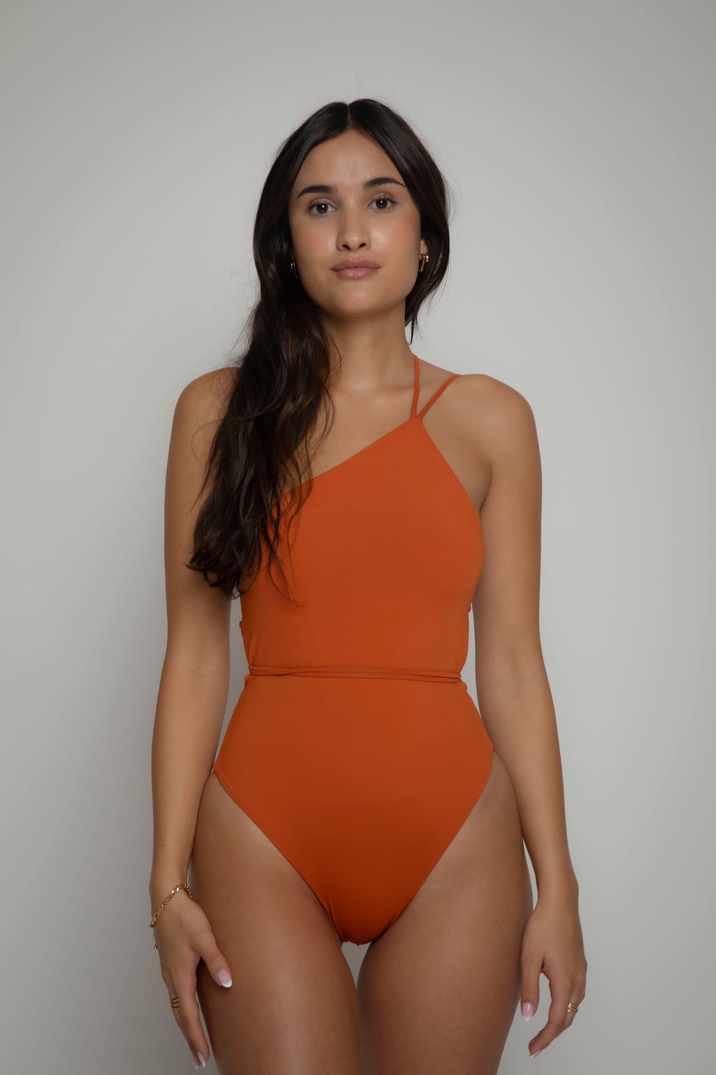 Terracotta one shoulder swimsuit, onepiece