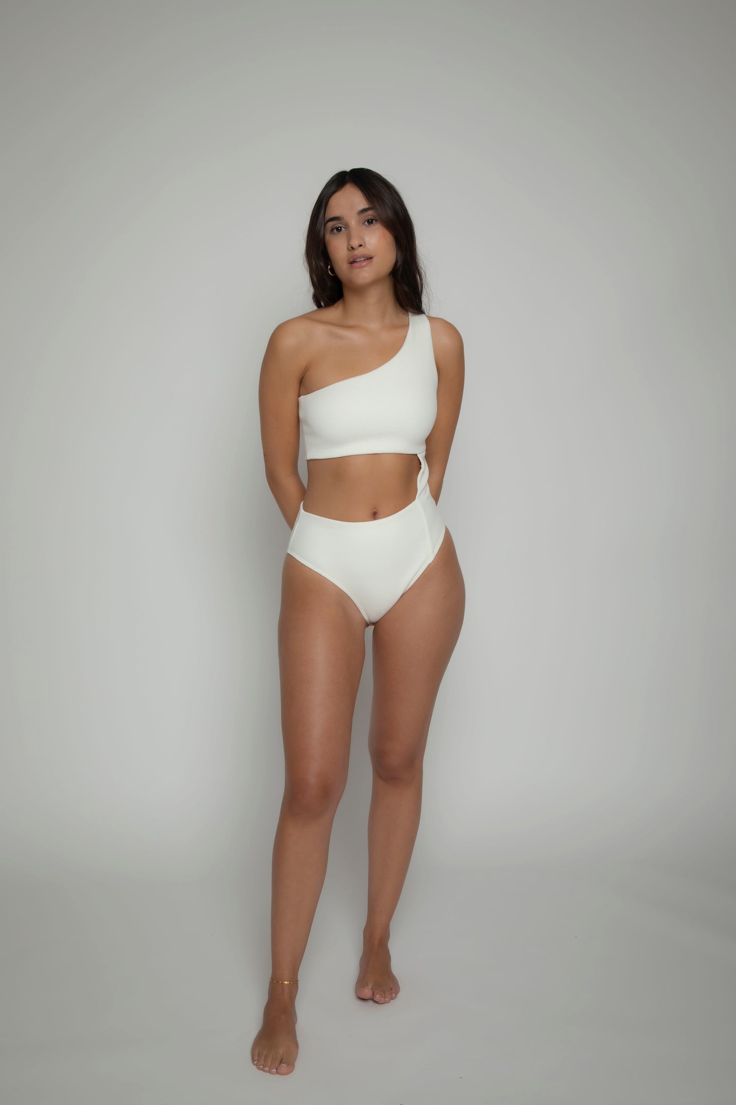 Off-white one shoulder textured swimsuit, onepiece