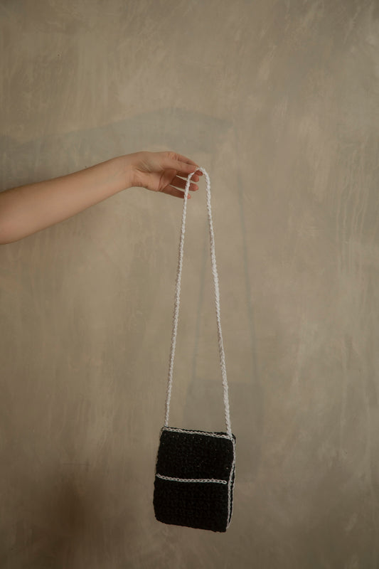 Black and white crochet bag