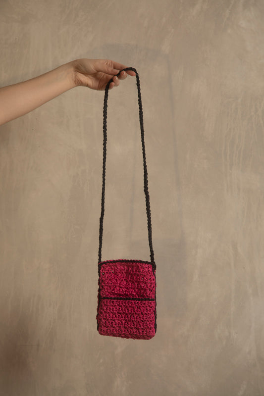 Pink and black crochet bag