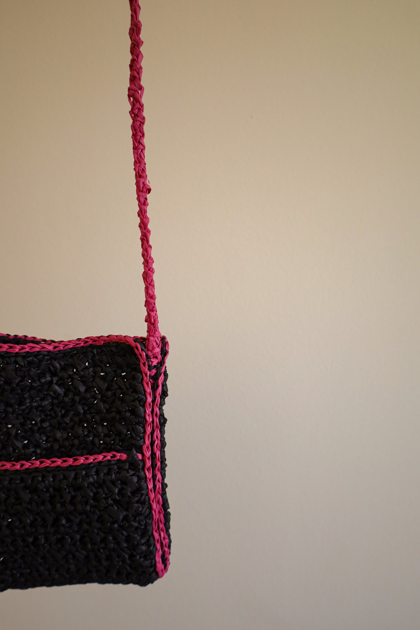 Black and pink crochet bag