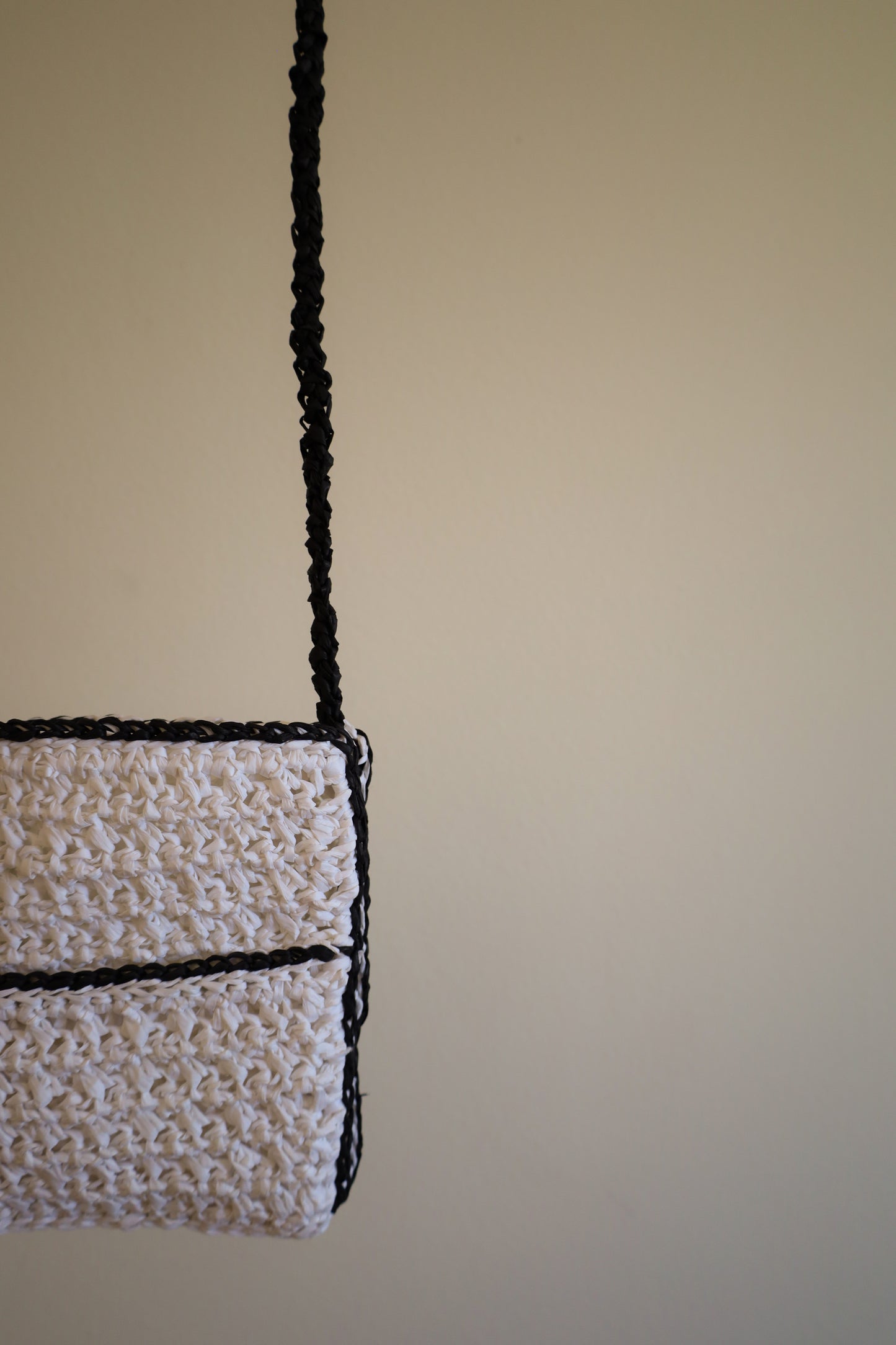 White and black crochet bag