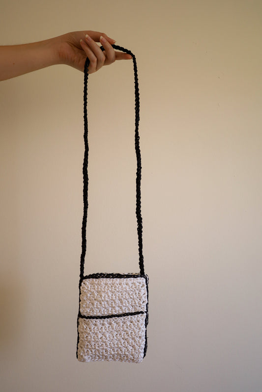 White and black crochet bag