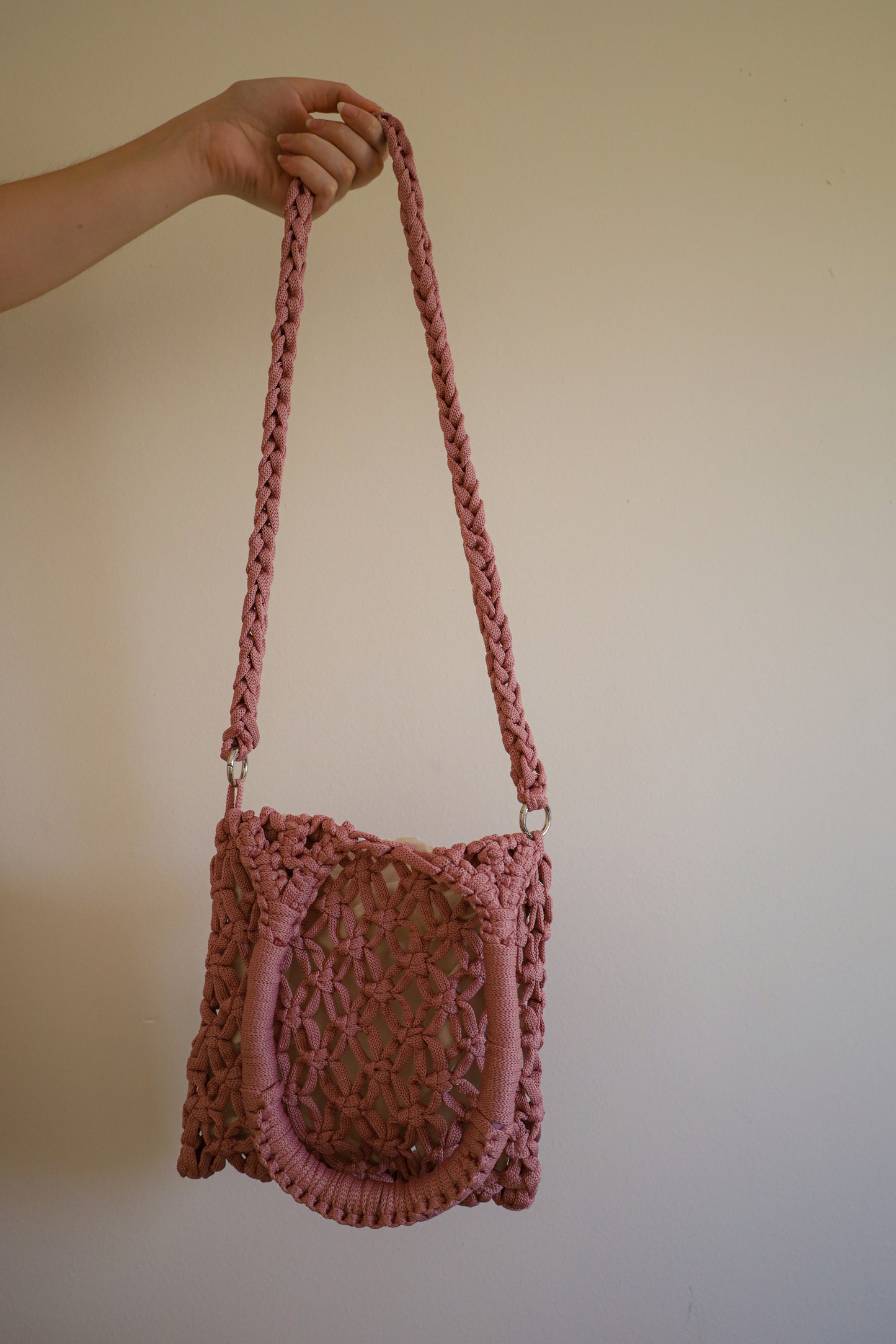 Light pink crochet bag